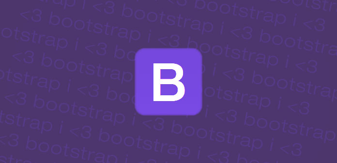 Bootstrap logo with a background of repeating 'I heart Bootstrap' text.